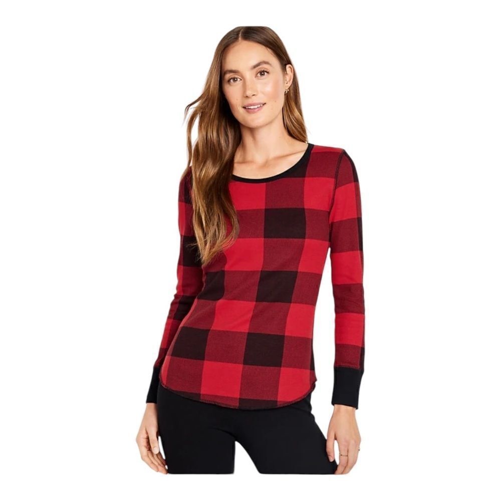 Old Navy Womens Red & Black Buffalo Plaid Waffle Pajama Top Medium NWOT